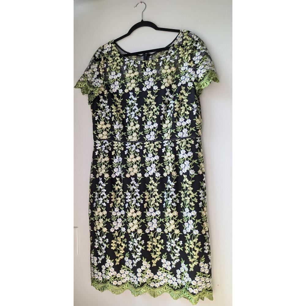 Tahari ASL Floral Embroidered Sheath Cocktail Dress Size 14 (XL) 3D Texture NWOT